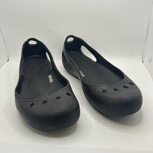 Crocs Womens Black Slip-On Flats Size 10 Lightweight Casual Shoes